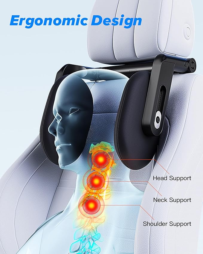 RunSnail Car Headrest Pillow, 360° Rotating Travel Headrest, Memory Foam | 3-Point Linkage Adjustable Design, Thickened Breathable Memory Foam, Travel Car Sleeping Pillow for Kids & Adults