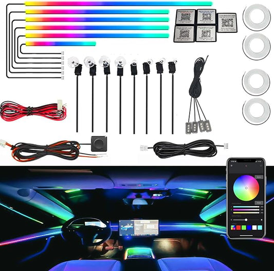 Dreamcolor Acrylic Interior Car LED Strip Light, RGB 22 in 1 Fiber Optic Ambient Lighting Kits, 16 Million Colors Sound Active Function Car Neon Lights with Wireless APP