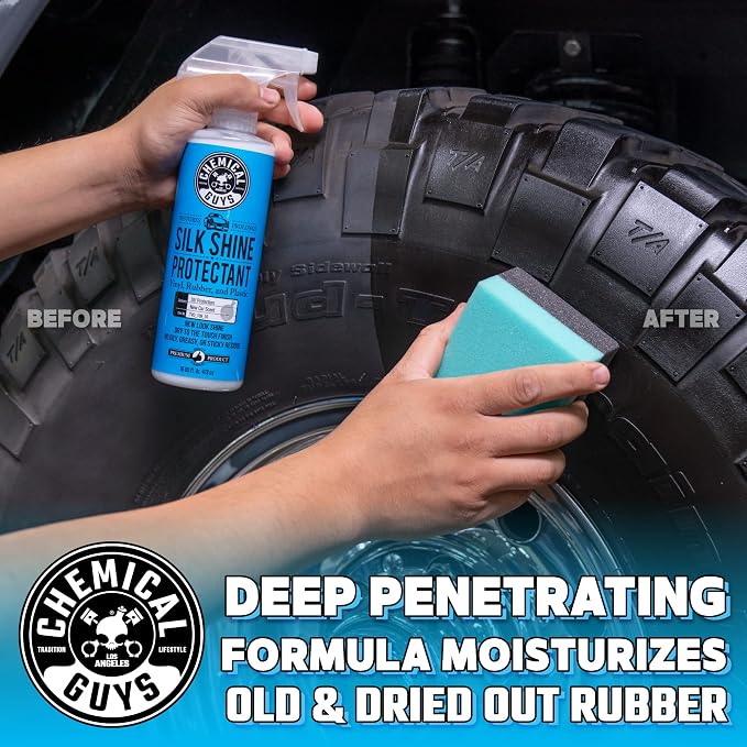 Chemical Guys, Silk Shine Vinyl & Trim Dressing, Non-Greasy Satin, 1 Gallon | Dries to a natural satin look with no greasy sling, works indoors and out on dashboards, door panels, bumpers and tires