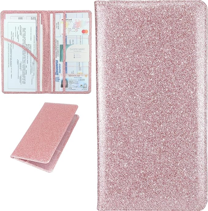 Car Registration and Insurance Holder, Bling Premium Pu Leather Vehicle Glove Box Organizer, Prefect Leather License Registration Holder for Driver License, Cards & Essential Documents (Pink)