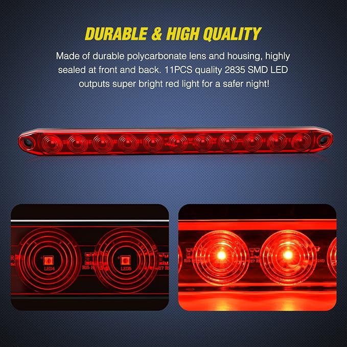Nilight 2PCS 16Inch 11 LED Red Trailer Light Bar for Parking Stop Turn Signals Tail Brake DOT Compliant IP65 Waterproof Truck ID Marker
