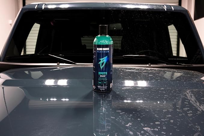 Bling Sauce Platinum Spots Sauce, Heavy-Duty Hard Water Spot Remover for Cars, Trucks, SUVs, 24oz. | Heavy duty mineral deposit remover clings to glass, chrome, paint and polished metal to dissolve hard water spots safely