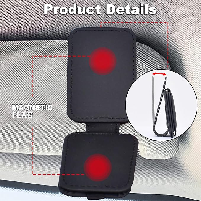 2 Pack Magnetic Leather Car Visor Sunglass Holder | Leather Glasses Eyeglass Hanger Clip for Car, Sunglass Clip Glasses Holder for Car Visor