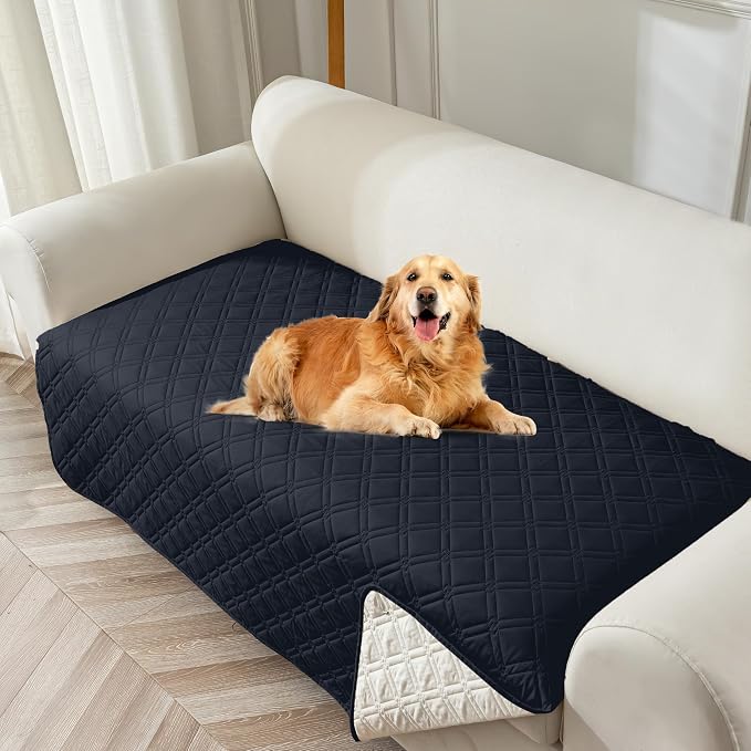 Genina Waterproof Couch Cover, Washable Anti-Slip 67 inch Sofa Covers with 3 Cushions, Sectional Couch Covers for Pets Friendly, Sofa Slipcovers for Dogs Cats, (67inch/Navy Blue)