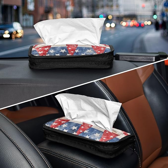 Three July 4th Gnomes Stars Car Tissue Holder Durable Napkin Holder Hanging Tissue Holders Case Car Tissues Bag for Sun Visor Seat Back Universal Auto