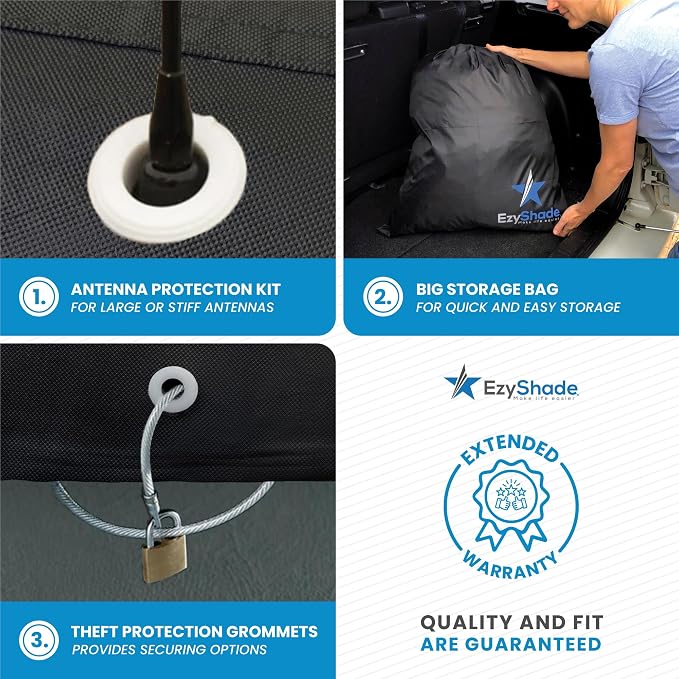 EzyShade Multi-Layer Waterproof Sports Car Cover - See Vehicle Size-Chart - All Weather Outdoor Covers for Automobiles - Camaro Challenger Firebird GTO Classic Cars - Black, Size C5 (See SizeChart)