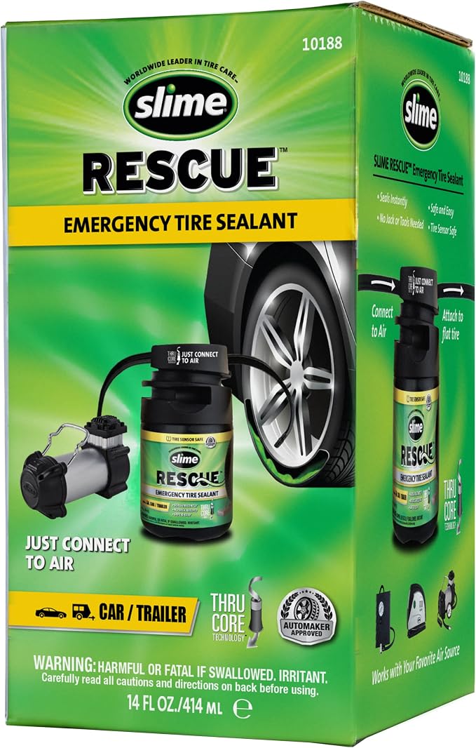Slime 10188 Flat Tire Puncture Repair Sealant, Rescue, Emergency Repair for Highway Vehicles, Universal fit, Non-Toxic, eco-Friendly