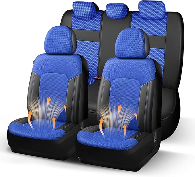 HChengkikz Car Seat Covers, Air Mesh, Breathable (Black + Blue) | Airbag Compatible, Automotive Comfort Protection, Universal Fit for Most Cars,Trucks,SUVs