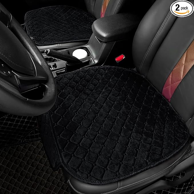 surpassme 2 Comfortable Car Seat Covers Universal Front Seat Coves for Car Accessories with Storage Pockets, Padded Car Interior Covers for Automotive, SUV, Truck, and Van (Black)