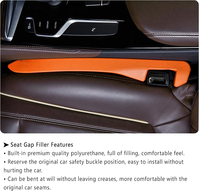 Junecarp Car Seat Gap Filler 2 Pack,Flexible Car Gap Filler Organizer to Stop Items from Dropping,Essential Interior Car Accessories Seat Gap Plug Perfectly Fits Car Gap (Orange)