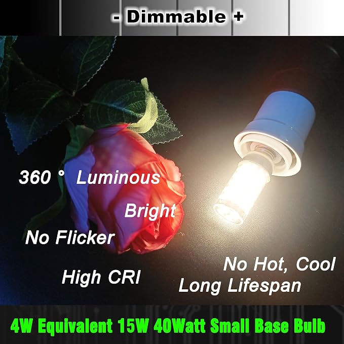 E12 LED Bulb Dimmable 4000K Natural White Candelabra Base AC120V 4W, 4 Pack | 450lm, Equivalent 25W-40W, 360° Beam Angle, No-flicker for Ceiling Fan Chandelier Pendant Lighting Salt Lamp Wall Sconce