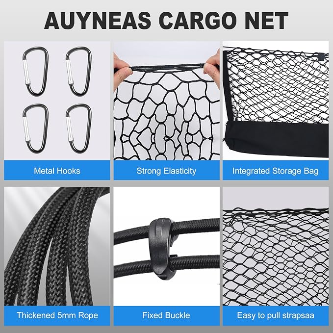 for Dodge Durango Chevy Equinox Envelope Style Truck Bed Cargo Net - Fits 2013-2024 2025 2026 Durango Equinox Accessories Cargo Net for Pickup Truck Bed - Heavy Duty Carabiners
