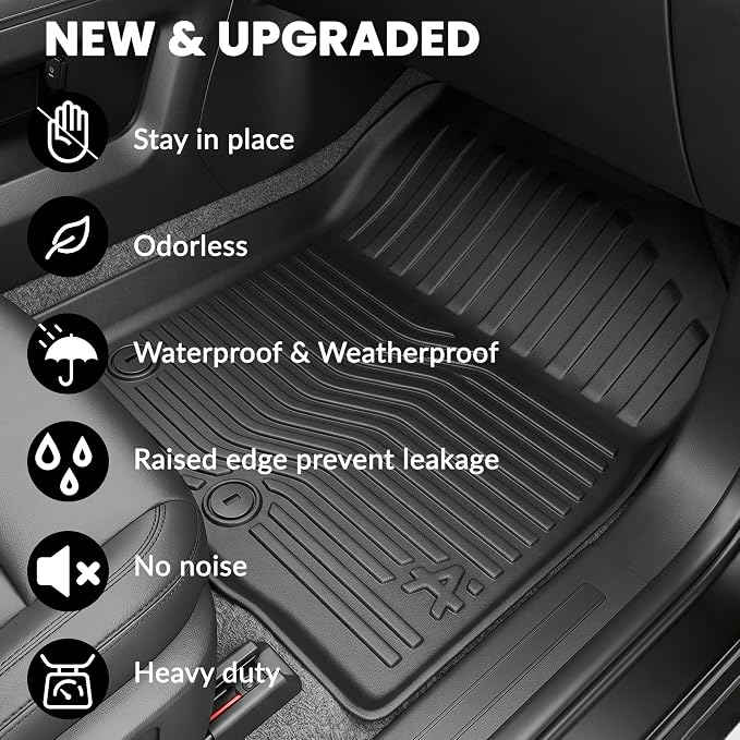 Auxko All Weather Floor Mats Fit for Kia Telluride 2020-2025 with 2nd Bucket Seat Without Center Console Liner Telluride Accessory All Season Guard Odorless Anti-Slip Floor Mat