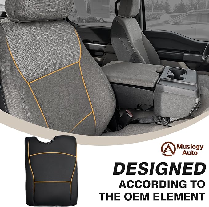 Muslogy Center Console Armrest Cover Fit for Ford F-150 F150 2015-2026 & F250 F350 F450 2017-2026 Accessories, Comfort Armrest Pad Console Lid Cushion Vegan Leather Regular Thick(Jump Seat ONLY)