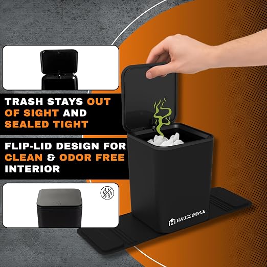 Car Trash Can for Vehicles Leakproof Compact Garbage Bin w/Stability Flap, Anti-Slip Base, Portable Trash Holder for Cars, Trucks, SUVs, Minivans (Gray with Lid, Medium)