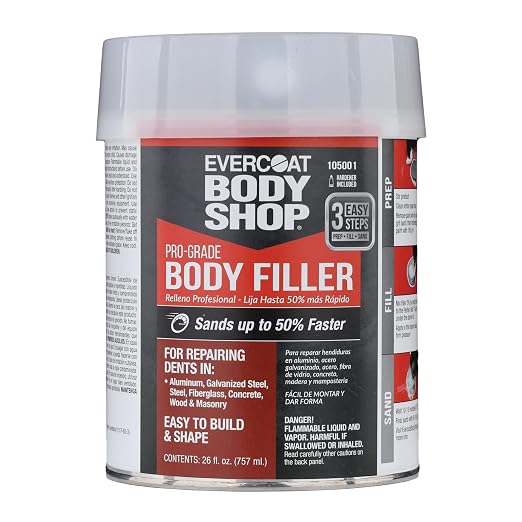 Evercoat Body Shop 105001 Pro-Grade Body Filler, Fast Drying and Lightweight Multipurpose for Dents in Aluminum, Fiberglass & More, Easy Mix Hardener Included 26 Fl Oz.