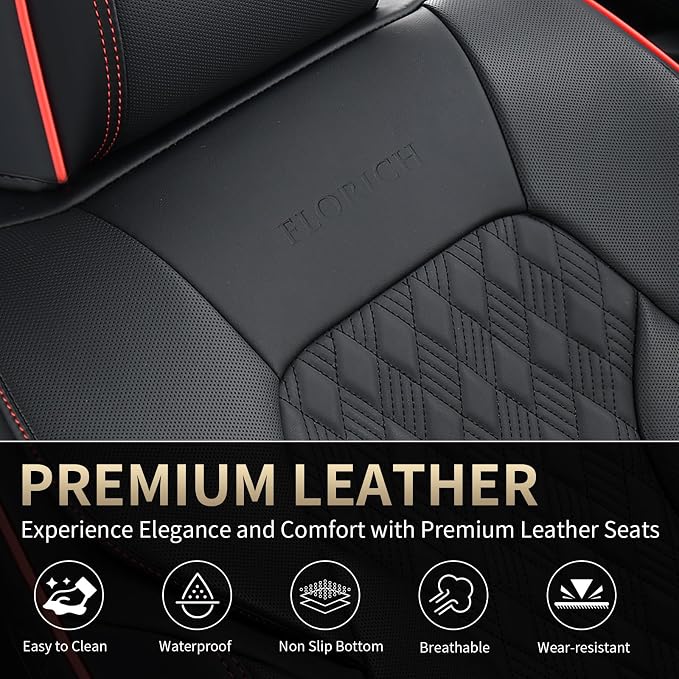 FLORICH Seat Covers, Car Seat Covers Full Set, Luxury Nappa Leather Seat Covers, Breathable and Waterproof Car Seat Protector 5 Seat, Automotive Seat Covers Universal Fit for Most Cars-Black&Beige