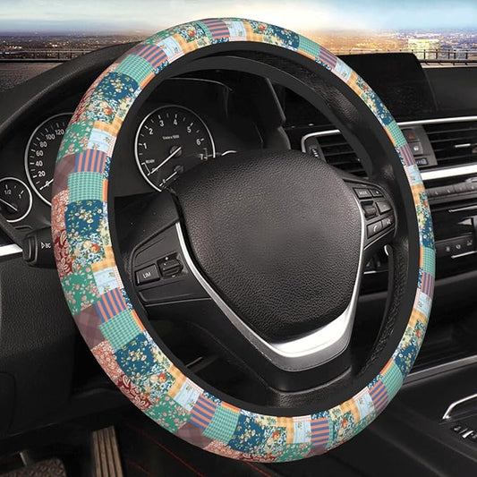 Boho Patch Elastic Steering Wheel Cover Non-Slip Breathable Steering Wheel Protector Fit Auto, SUVs, Truck