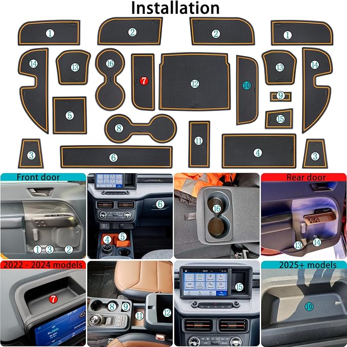 Center Console Liner Fit for Ford Maverick Accessories 2022-2024 2025 Cup Holder Insert Door Slot Coaster Interior Pocket Anti Dust Mat, Not for 2025 Model with Wireless Charger, 21pcs (Orange)