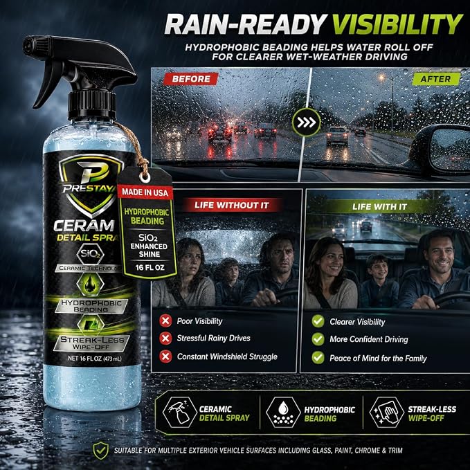 Premium Ceramic Detail Spray for Cars SiO2 Quick Detailer Spray Hydrophobic Water Beading Gloss Booster for Cars Trucks SUVs Motorcycles & RV 16 fl oz