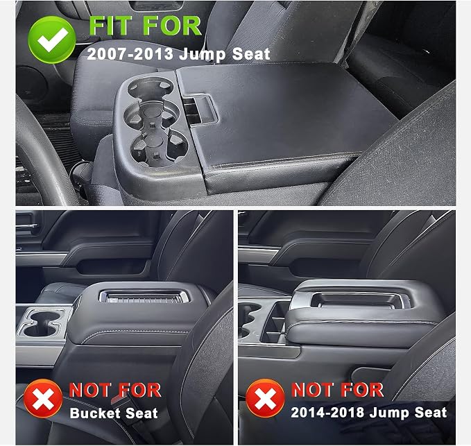 Muslogy Center Console Armrest Cover Fit for Chevy Silverado/Tahoe &GMC Sierra/Yukon/Suburban 2007-2013 Accessories, Comfort Armrest Pad Console Lid Cushion Vegan Leather Regular Thick(Jump Seat ONLY)