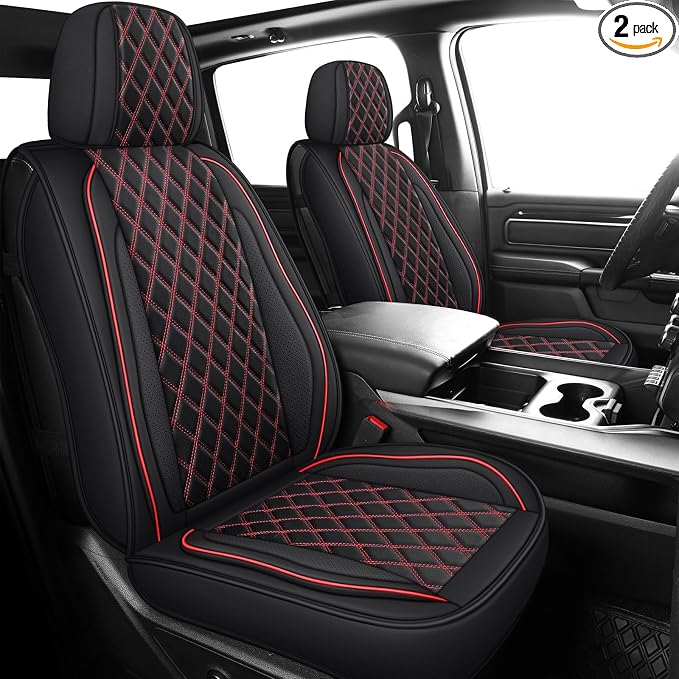 MIROZO Front Seat Covers for Silverado,2PCS Truck Seat Covers Waterproof Car Seat Covers Pickup Seat Protector Compatible with 2007-2026 Chevy Silverado GMC Sierra 1500 2500HD 3500HD (Red,2PCS Front)