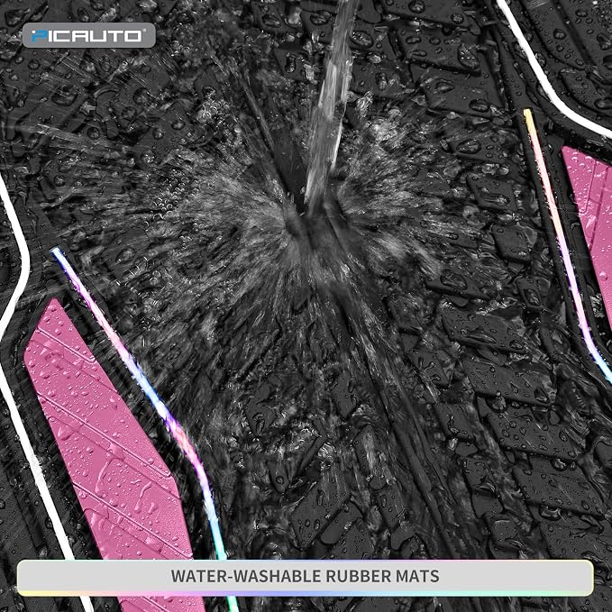 PIC AUTO Car Floor Mats, Pink Aluminum-Molded with Full-Circle Iridescent Inlay Strip Car Mats, Universal-Fit Rubber Mats for Cars, Trucks & SUVs, All-Weather, Non-Slip, Easy-to-Clean Interior Mats