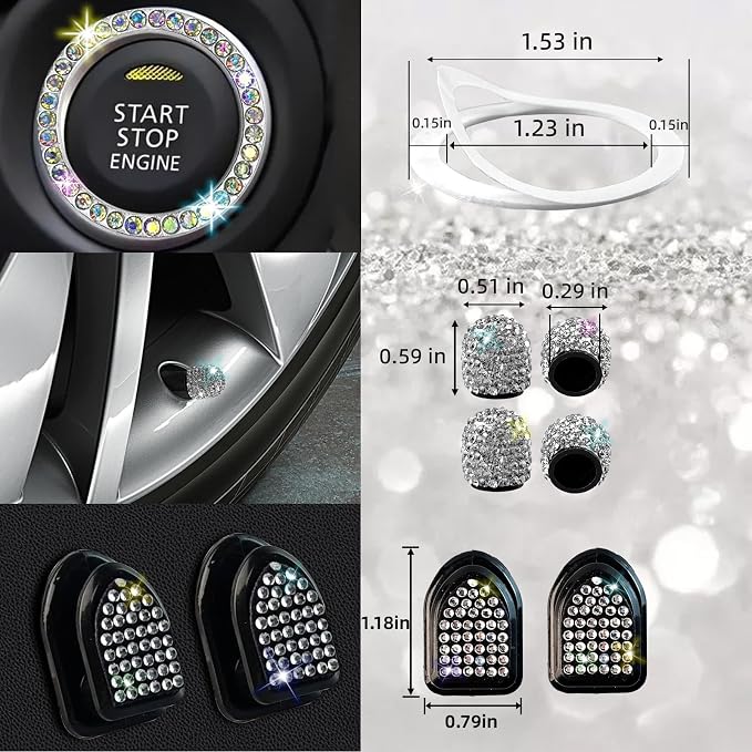 NBTEPEM 30 Pcs Multicolor Bling Car Accessories Set for Women, Steering Wheel Cover Set, Bling Console Cover, Seat Belt Cushion, Shift Knob Cushion, Cup Coaster, Rhinestone Car Hanging Accessories