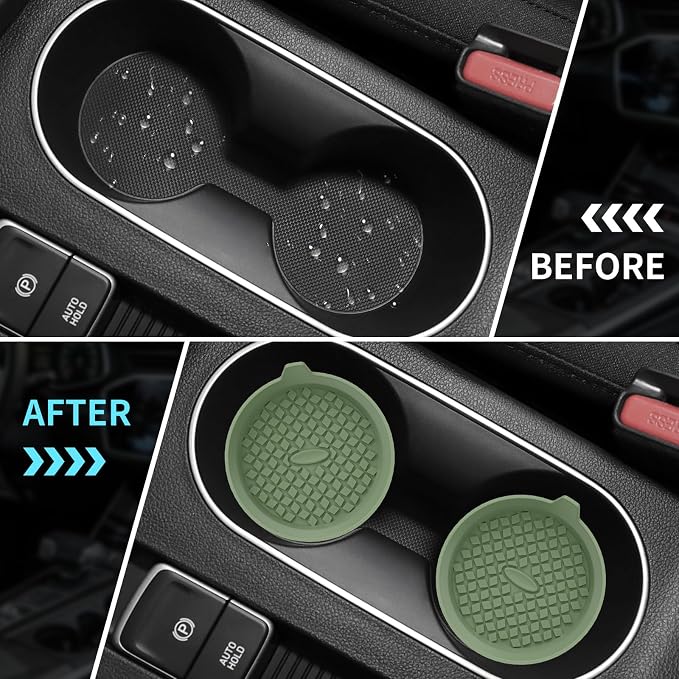 ME.FAN Car Cup Holder Coasters [4 Pack] Silicone Cups Mats, Automotive Universal Non-Slip Recessed Interior Accessories Olive Green