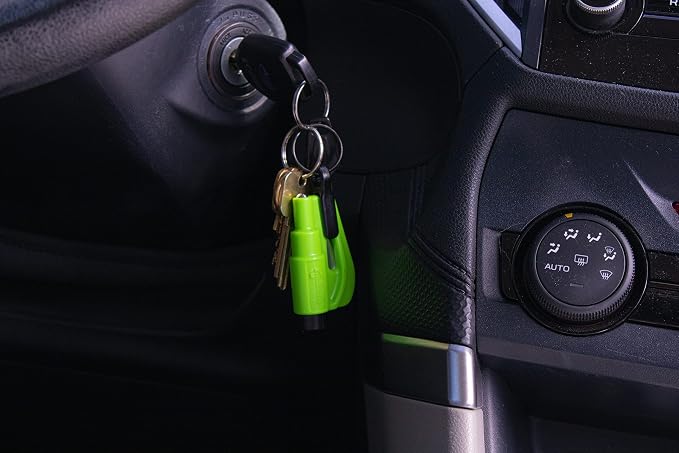 Resqme Accessory Pack The Original Emergency Keychain Car Escape Tool, 2-in-1 Seatbelt Cutter and Window Breaker, Made in USA With Visor Clip, Lanyard, Keyring and Cable Tie - Blue, Orange, Yellow