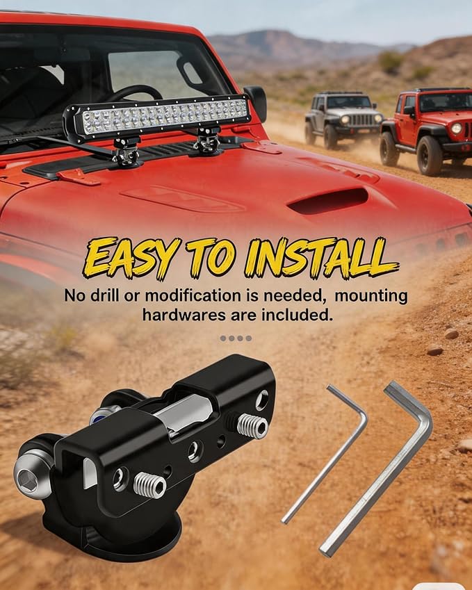 Hood Mount Light Brackets Universal Ditch Mount No Drill Fog Light Bracket | 2PCS 304 Stainless Steel A Pillar Light Mount Fog Light Brackets Mount Hood Mount Light Anti-Scratch for Truck Offroad