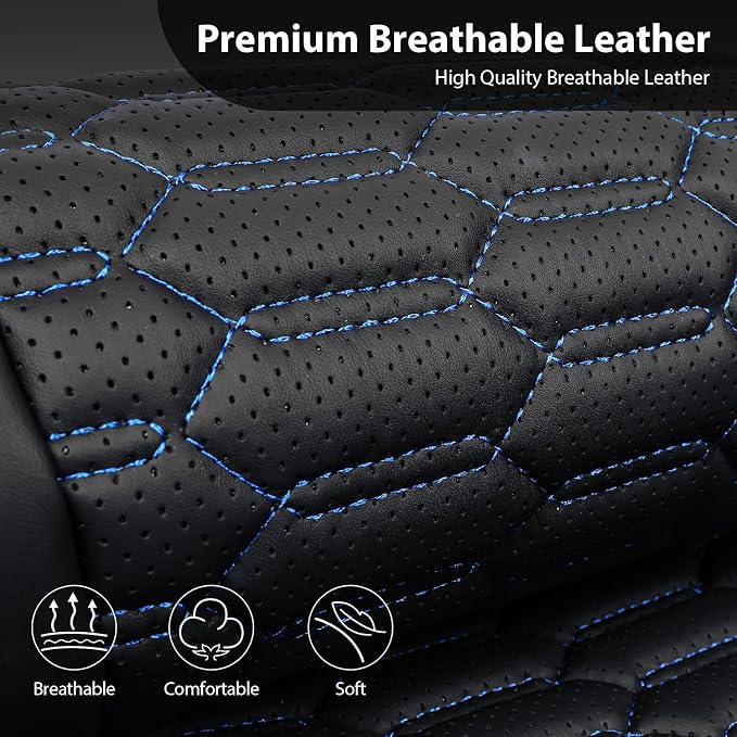 CAR PASS 3D Foam PU Leather Car Seat Covers Full Set,Luxury Breathable Faux Leather Seat Covers for Car,Anti Slip Universal Fit for SUVs Vans Sedan Truck Auto,Armrest Airbag Compatible,Black and Blue