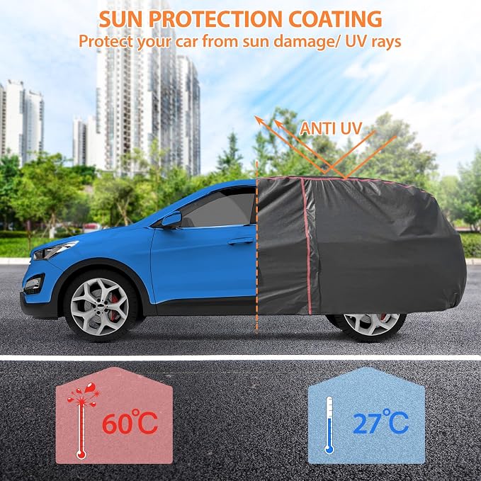 Car Cover Waterproof All Weather, 6 Layers Full Exterior Covers with Zipper Cotton, Mirror Pocket. Outdoor Car Cover UV Snow Rain Wind Dust All Weather Outdoor Protection for SUV (185-190 inch)