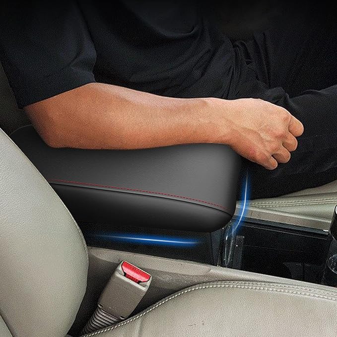 AOMSAZTO Armrest Cover for 2006-2011 Honda Civic Black with Red Stiches