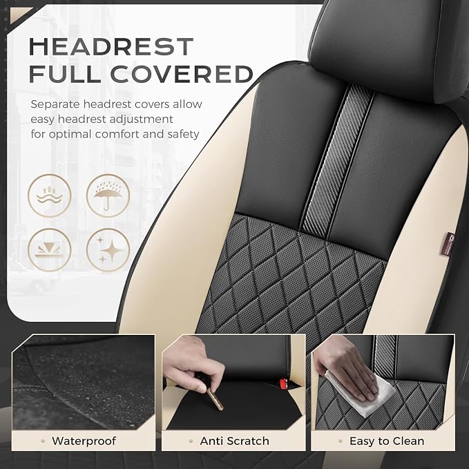 Coverado Car Seat Covers Front Pair, Automotive Leather Seat Covers for Car，Universal Fit Front Back Seat Cover, Non-Slip Waterproof Breathable Car Seat Protector