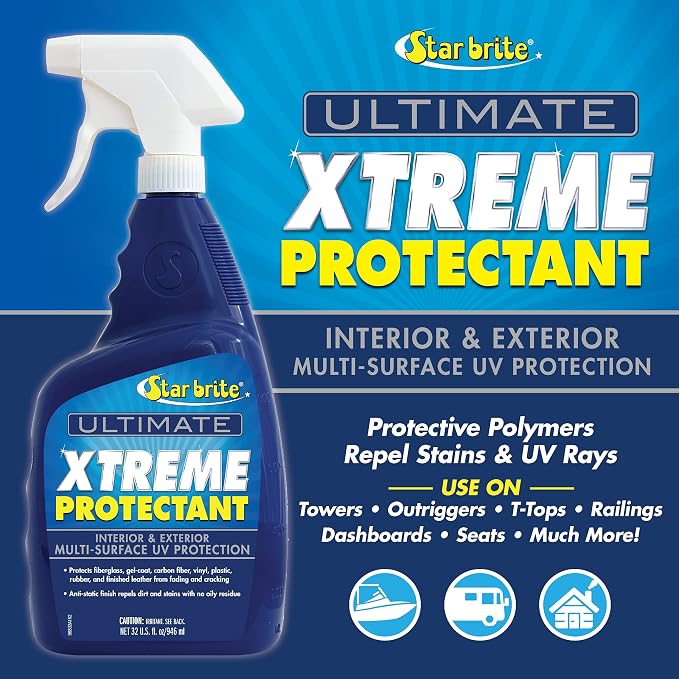 STAR BRITE Ultimate Xtreme Protectant - Superior UV Protection for Fiberglass, Vinyl, Plastic, Rubber, and Leather - Non-Greasy, Anti-Static Finish - 32 OZ (098832) | Non-greasy anti-static finish for fiberglass, vinyl, plastic, rubber and leather, rem...