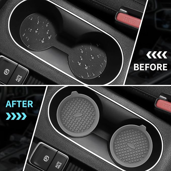 ME.FAN Car Cup Holder Coasters [4 Pack] Silicone Cups Mats, Automotive Universal Non-Slip Recessed Interior Accessories Dark Grey