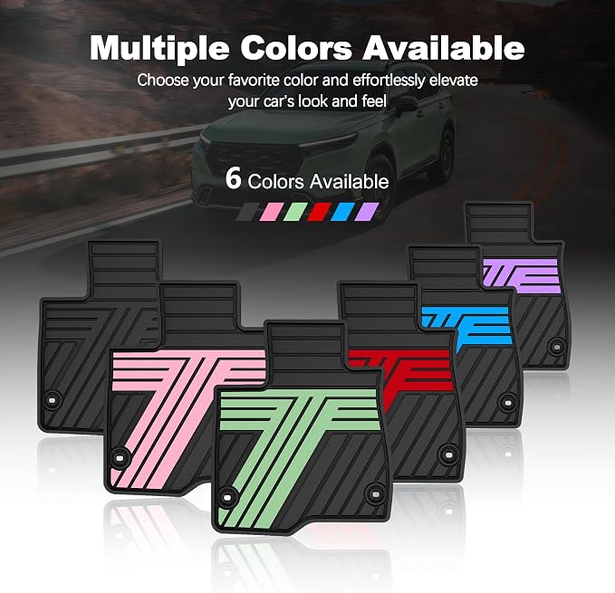 Rubber Floor Mats for Honda CR-V 2026 2025 2024 2023 (Gasoline & Hybrid) | All Weather Custom Fit Heavy Duty Car Mats for CRV, 1st & 2nd Row, Black & Green