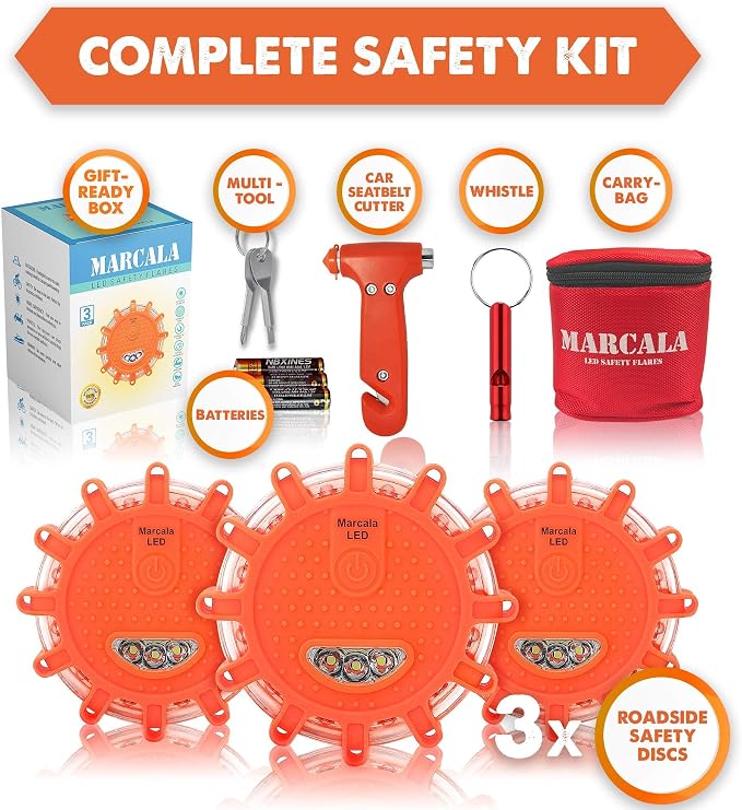 3 + 6 Pack LED Road Flare Bundle by MARCALA