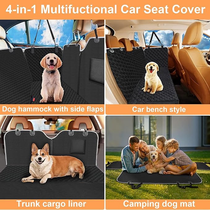 Mancro Dog Car Seat Cover, Waterproof Back Seat Pet Cover for Dogs, Black | X-Large, 600D Heavy Duty & Scratch-Resistant Back Seat Pet Cover for Dogs, Nonslip Underside, Fits for Sedan, Trucks and SUVs