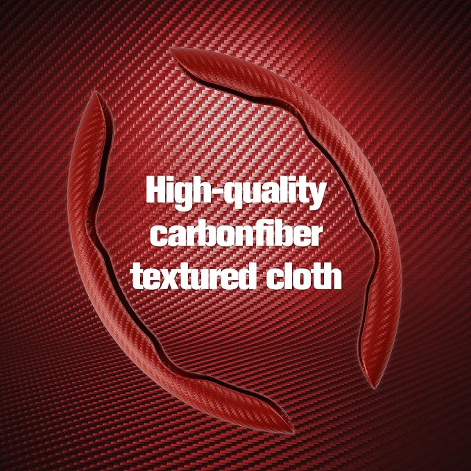 Amiss 2pcs Carbon Fiber Anti-Skid Steering Wheel Cover, Waterproof & Segmented Butterfly Design, Universal 99% Vehicle Wheel Cover Protector, Car Interior Accessories (Red-2pcs)
