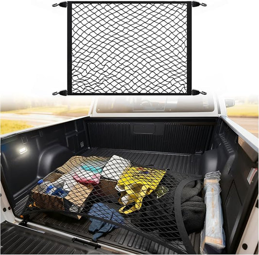 Highly Elastic Cargo Nets for SUV with 4 Hooks,32"x24" Stretch to 63"x47" Truck Cargo Net as Trunk Organizer,Heavy-Duty Truck Bed Cargoes Net for Secure Load Retention