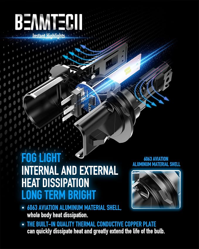BEAMTECH Fog | 9007 Bulb, 6500K, Fanless, Silent, Stable, 1:1 Size