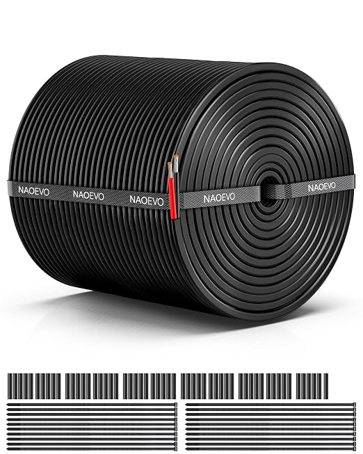 NAOEVO 16 Gauge Wire 2 Conductor Electrical Wire, 16 AWG Stranded PVC Cord, 12V Low Voltage/Tinned Copper/Flexible Cable for Automotive Wiring, Lamp Cord, Marine Cable (200FT)