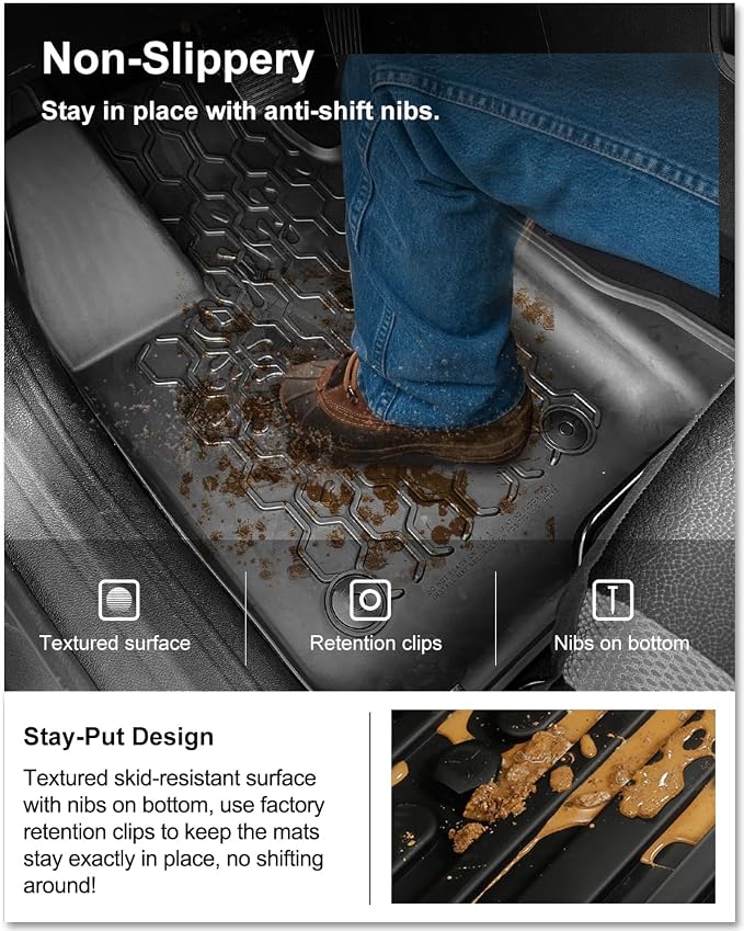 Kiwi Master Floor Mats & Cargo Mat for 2015-2023 Jeep Renegade | OEM Replacement 82214194 82214195, Custom Fit All Weather Car Mats, Heavy Duty TPE Floor Liners, Front Rear Trunk Set, Black