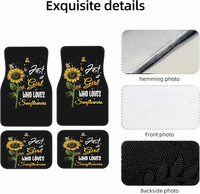 Universal Fit Car Floor Mats Set of 4Pcs, Sunflower Bouquets All-Weather Front Rear Car Carpet Mats, Non-Slip Car Floor Mat Car Accessories for Automotive Trucks SUV Sedans Vans