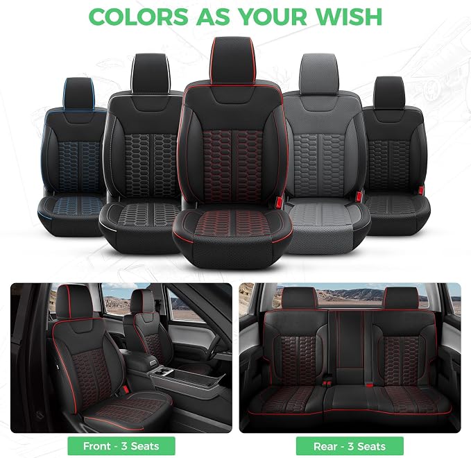 Custom Seat Covers for 2014-2018 Silverado/Sierra 1500 Crew Cab | Fits 2500/3500HD 2015-2019, Jump Seat Cover(armrest storage only), Faux leather, Waterproof, Scratch-resistant, Easy-clean