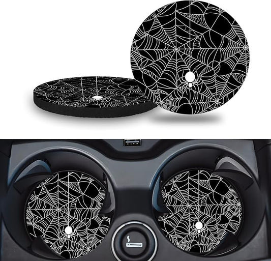 Car Cup Holder Coasters, 2 Pack – 2.75" Universal Auto Anti-Slip Insert Coaster, Rubber Car Coasters, Personalized Car Accessories for Women & Men (Spider Web)