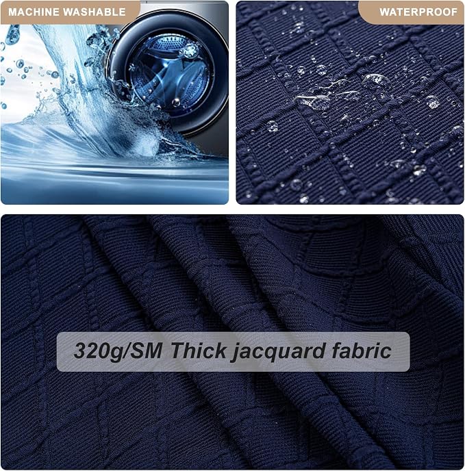 Genina Waterproof Seat Covers for Dining Room Chairs Covers Dining Chair Slipcovers Protector, No Rear Covers (Navy Blue, 4 Pcs)