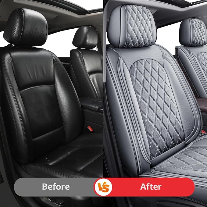 MIROZO Ram Seat Covers Full Set, Waterproof Car Seat Cover Grey Leather Truck Seat Protector Compatible with 2009-2026 RAM 1500/2500/3500 Crew Quad Cab Pickup with Split Curved Bench 40/60,Gray